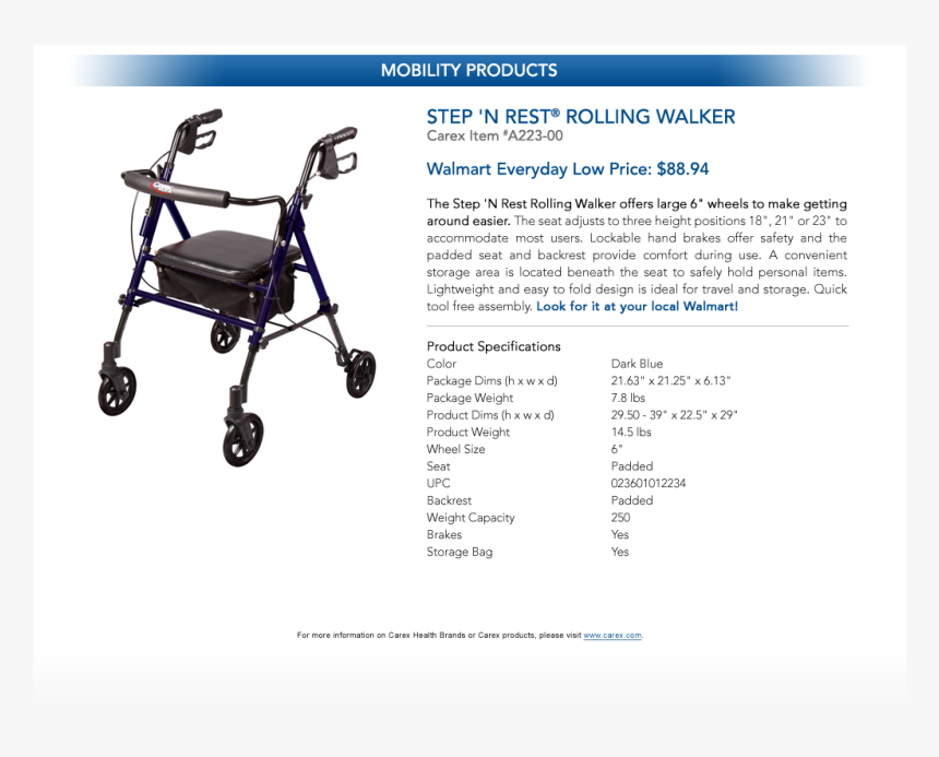 Carex Step N Rest Rolling Walker, HD Png Download, Free Download