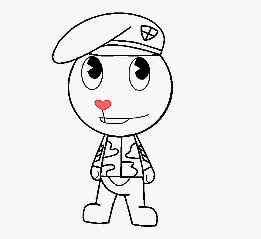 Htf=happy Tree Friends Lineart With Military Shall - Cartoon, HD Png Download, Free Download