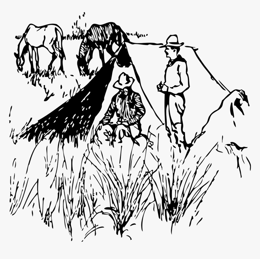 Line Drawing Cowboy Camp, HD Png Download, Free Download