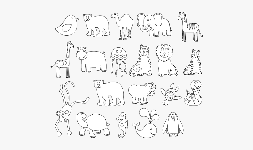 Colorful Animals Black White Line Art 555px - Black And White Graphic Of Animals, HD Png Download, Free Download