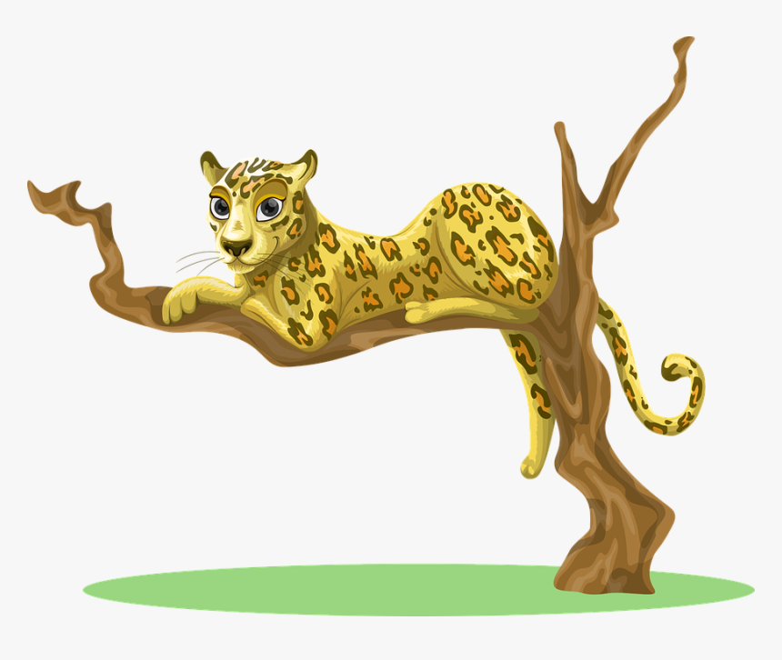 Leopard, Tree, Sitting, Jungle, Woods, Environment - Cheetah In Tree Cartoon, HD Png Download, Free Download