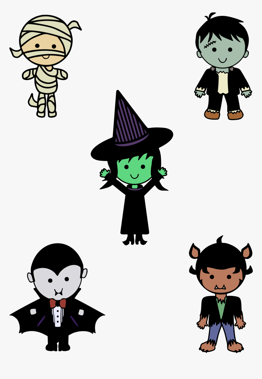 Classic Halloween Monsters - Cute Halloween Clipart Black And White Free, HD Png Download, Free Download