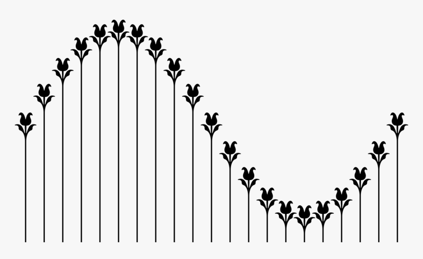 Line Art,flora,leaf - Black And White Rows Of Flowers Clipart, HD Png Download, Free Download