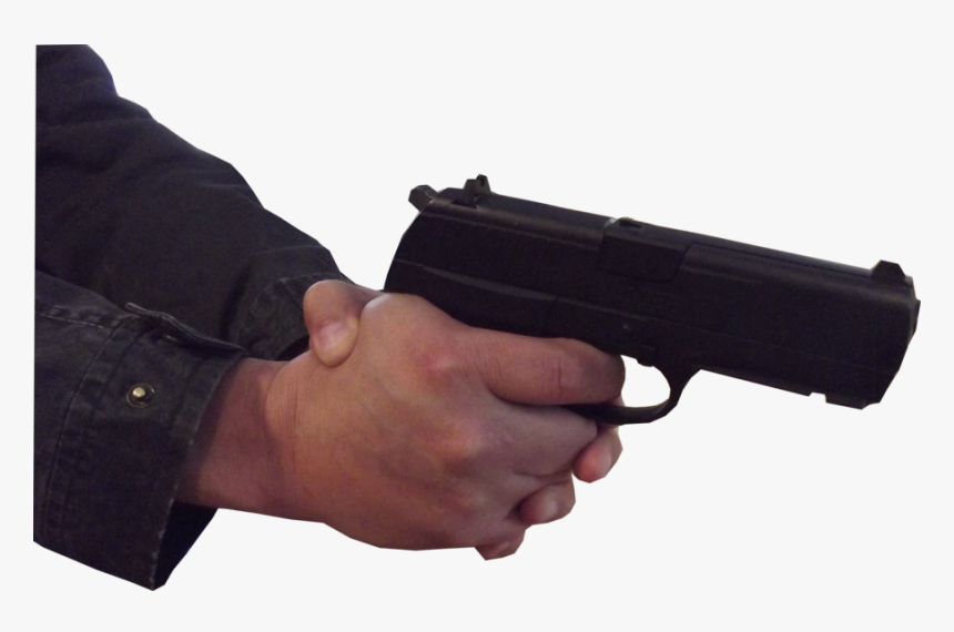 holding a pistol with two hands