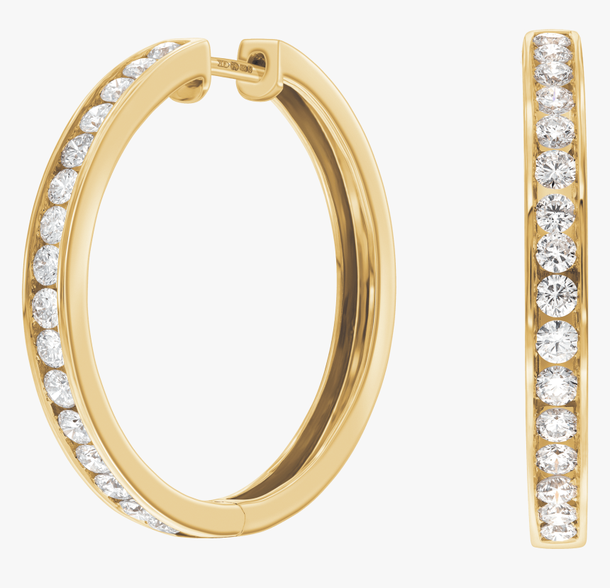 Channel Set Round Brilliant Diamond Hoop Earrings Set - Bangle, HD Png Download, Free Download