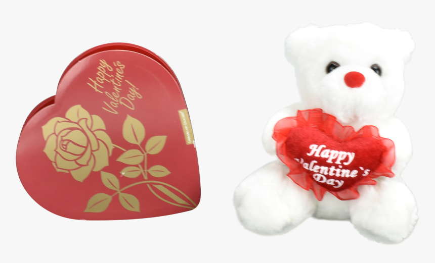 Happy Valentine"s Day Small Bear And Heart Shaped Chocolate - Teddy Bear, HD Png Download, Free Download