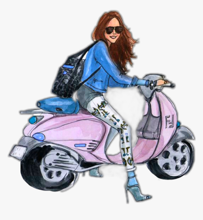 #ftestickers #clipart #girl #scooter #cycle #pink - Vespa Drawing, HD Png Download, Free Download