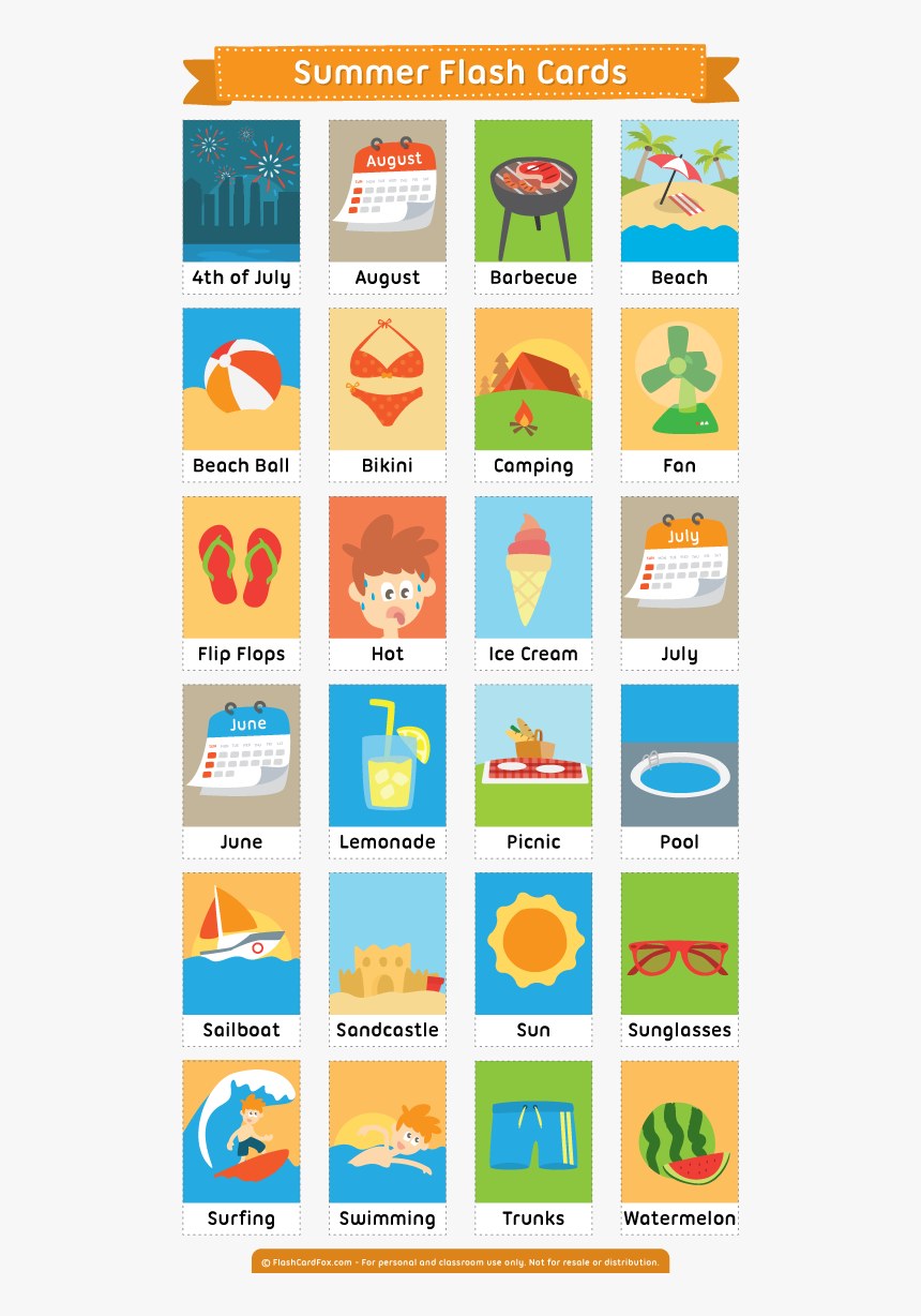 Free Printable Summer Flash Cards - Illustration, HD Png Download - kindpng...