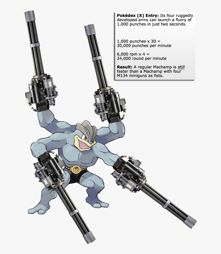 Machamp With Miniguns Pokedex - Four Armed Pokemon, HD Png Download, Free Download