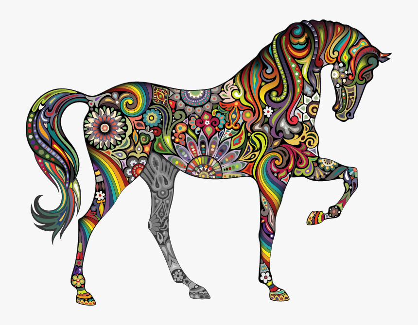 The Multi-colored Horse Of My Imagination - Horse Drawing Facing Right, HD Png Download, Free Download