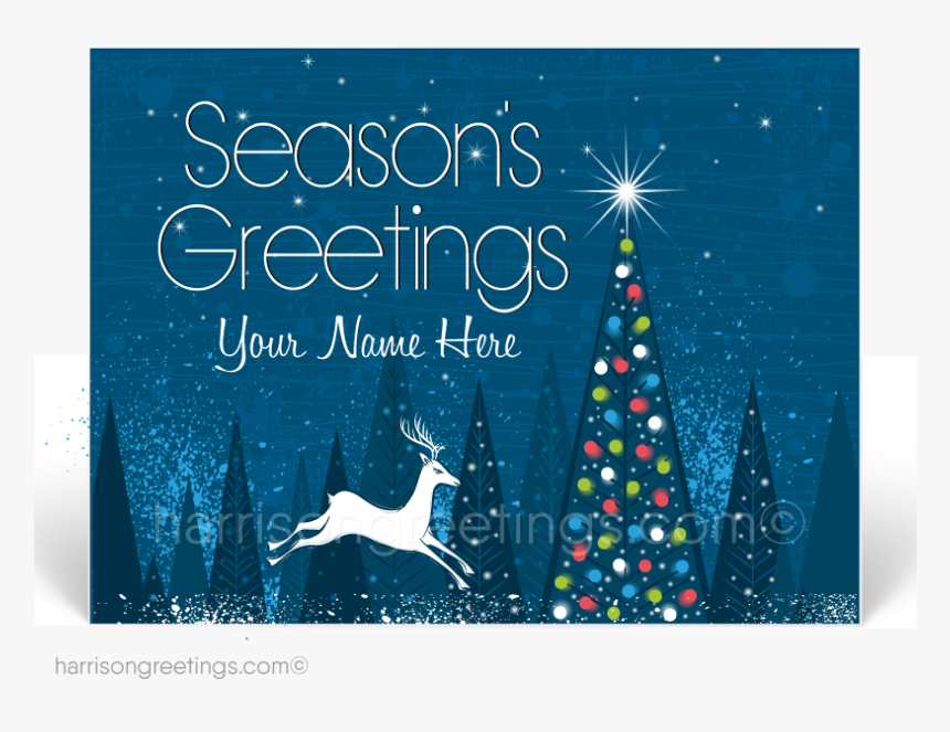 Modern Blue Holiday Postcards - Christmas Tree In Forest, HD Png Download, Free Download