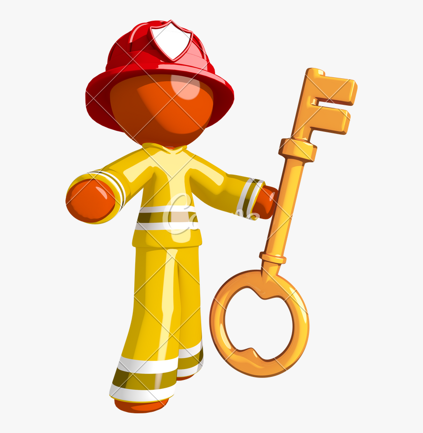 Orange Man Firefighter With Big Damn Key - Cartoon, HD Png Download, Free Download