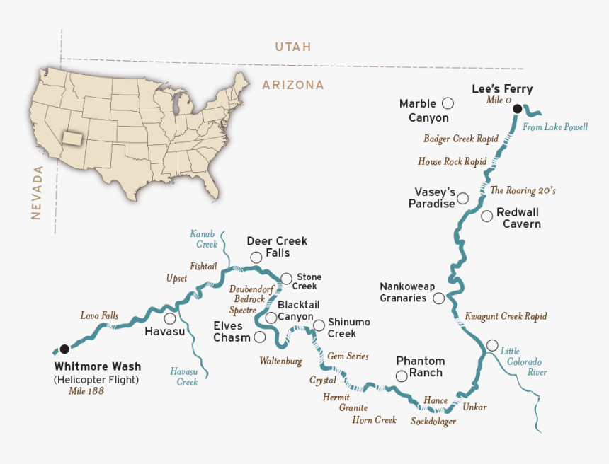 Map Of Colorado River In Grand Canyon, HD Png Download, Free Download