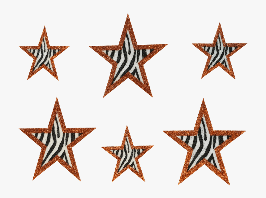 Orange Zebra Glitter Star Sticker - 6 Stars In A Row, HD Png Download, Free Download