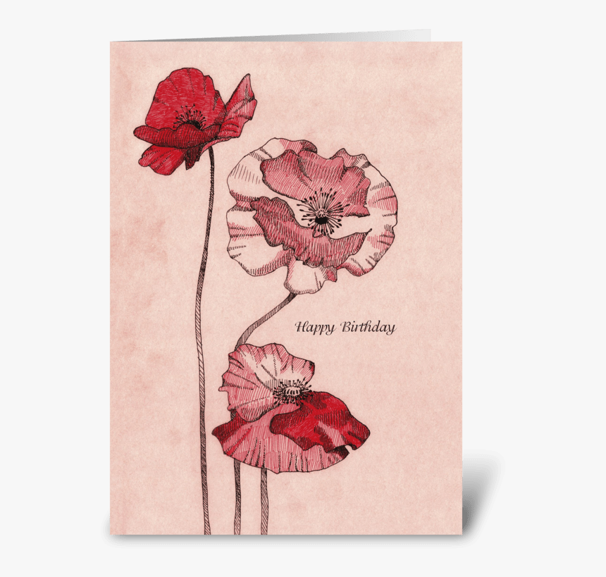 Birthday Drawing Poppy Flowers Greeting Card - Poppy, HD Png Download, Free Download