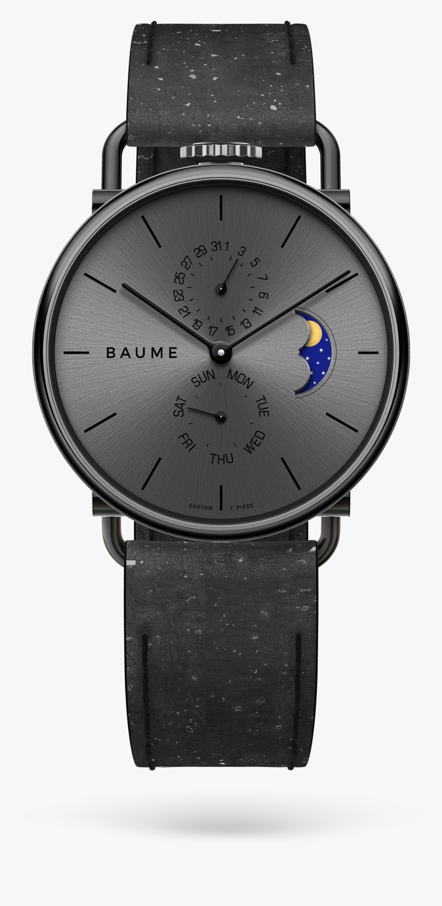 41mm Moonphase Unisex Custom Watch Miyota Black Case - Baume Small Second All Black 41mm, HD Png Download, Free Download