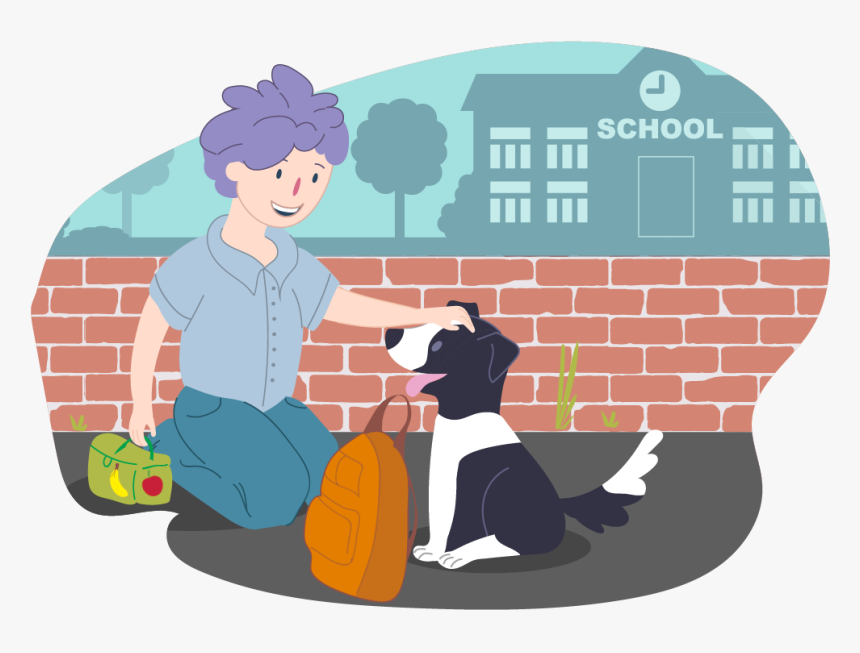 Boy Getting Ready For School And Dog Brings His Backpack Starting At A New School Hd Png Download Kindpng