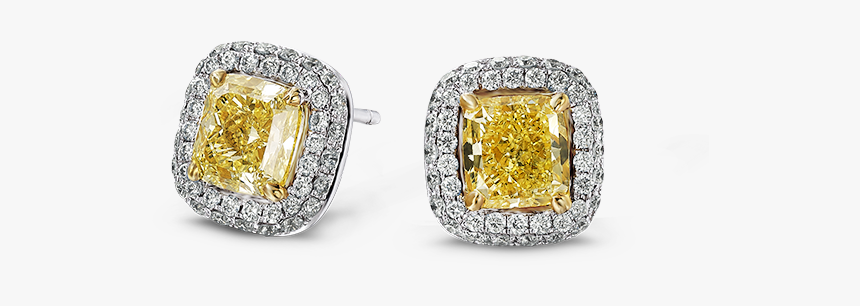 06 Claw Set Cushion Cut Fancy Yellow Diamond Earrings - Yellow Diamond Earrings Transparent, HD Png Download, Free Download