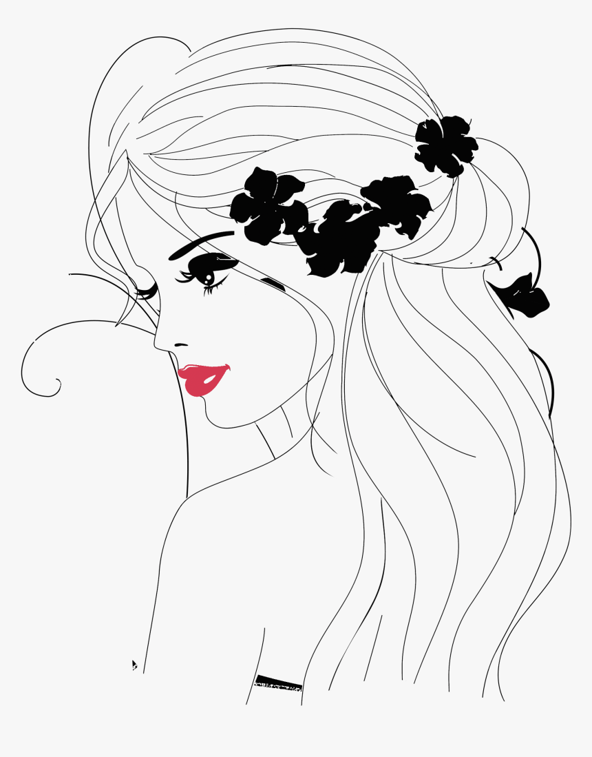 Kinetic Drawing Woman - Woman Sketch Long Hair, HD Png Download, Free Download