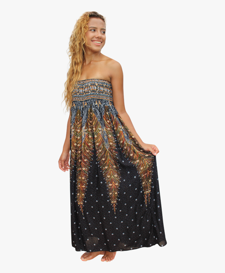 Black Peacock Womens Maxi Dress Bohemian Island - Gown, HD Png Download, Free Download