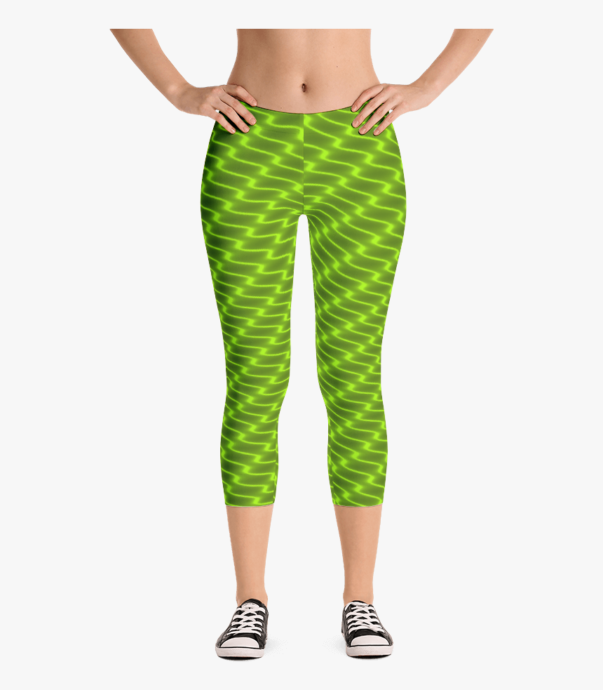 Neon Wavy Lines Yellow Capri Leggings - Capri Pants, HD Png Download ...