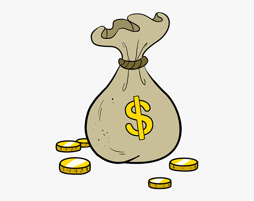 How To Draw Cartoon Money Easy Money Bag Drawing, HD Png Download