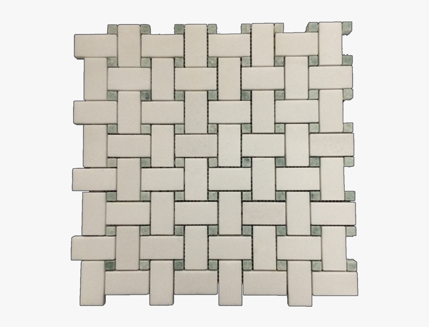 White Thassos Basketweave 7/8 With 3/8 Ming Green Dot - Tile, HD Png Download, Free Download