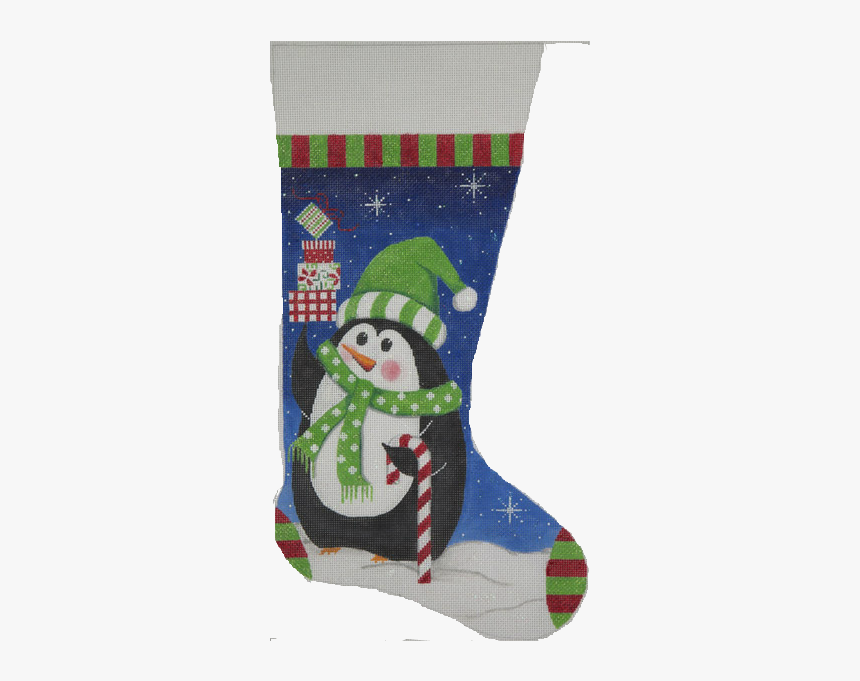 Needlepoint Christmas Stocking Penguin And Gifts - Christmas Stocking, HD Png Download, Free Download