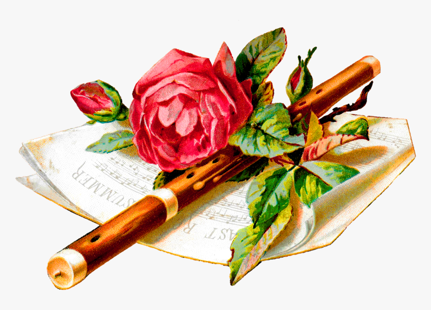 Flower Rose Music Flute Botanical Art Digital Image - Garden Roses, HD Png Download, Free Download