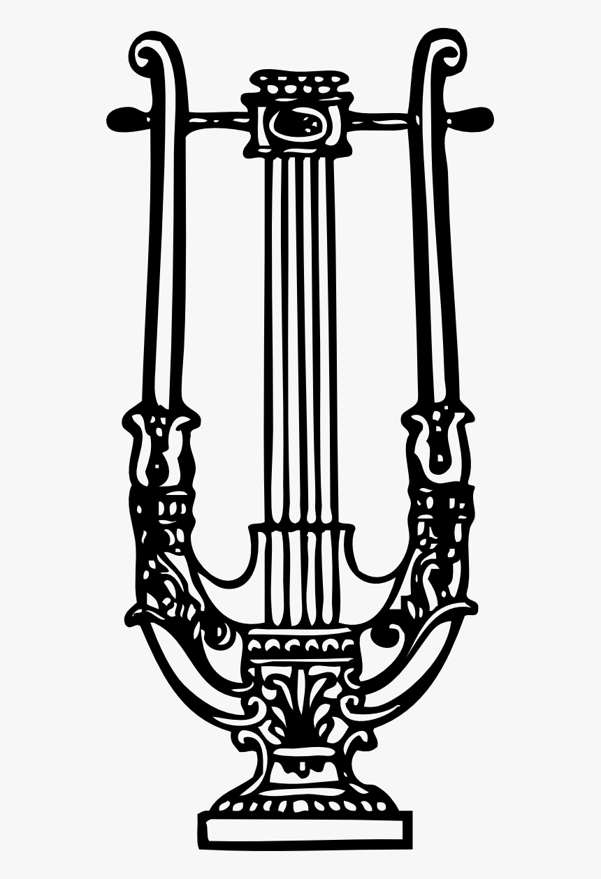 Decorative Lyre Black White Line Art 555px - Lyre Clip Art, HD Png Download, Free Download