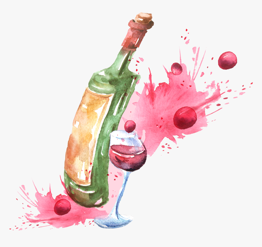 Transparent Bottle Of Wine Clipart - Wine Glass Watercolor Png, Png Download, Free Download