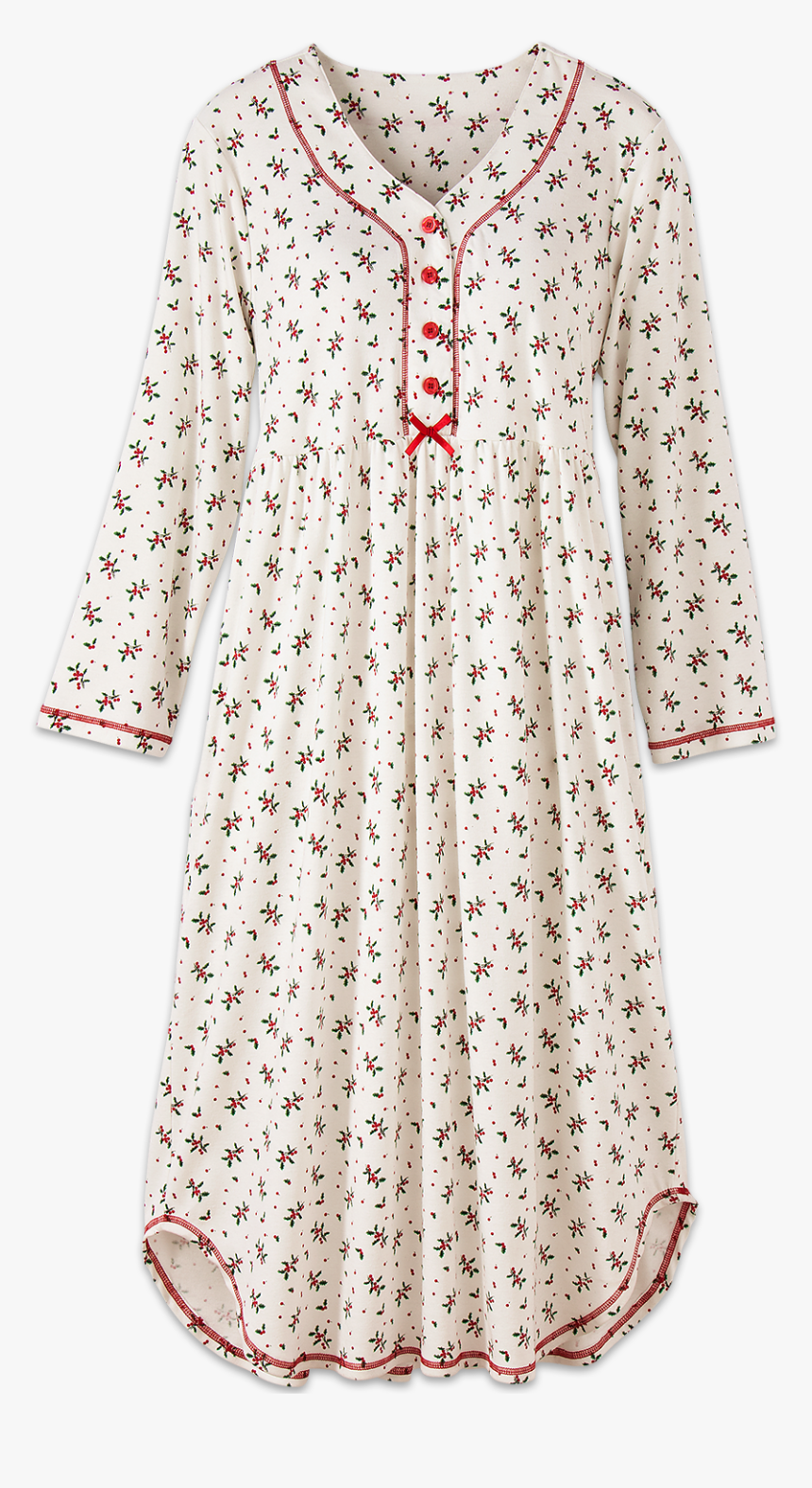 Cotton Knit Nightgown With Holly Berry Print - Nightgown, HD Png Download, Free Download