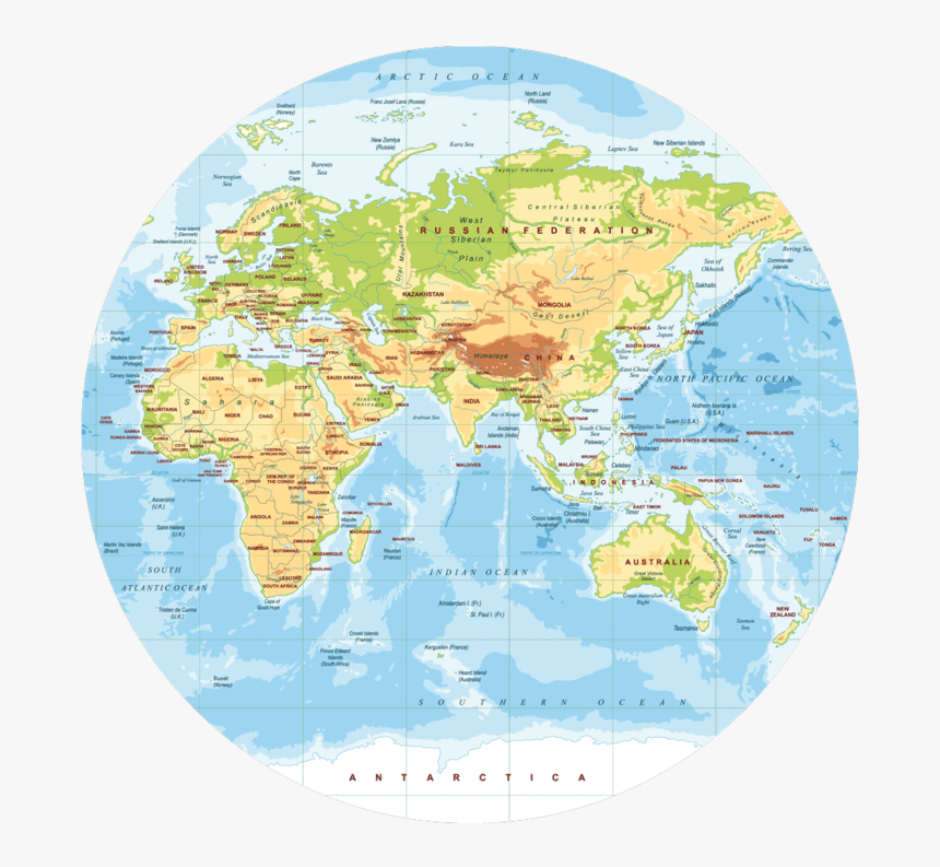 Polypropylyn Physical World Map Round Placemat F-1", HD Png Download, Free Download