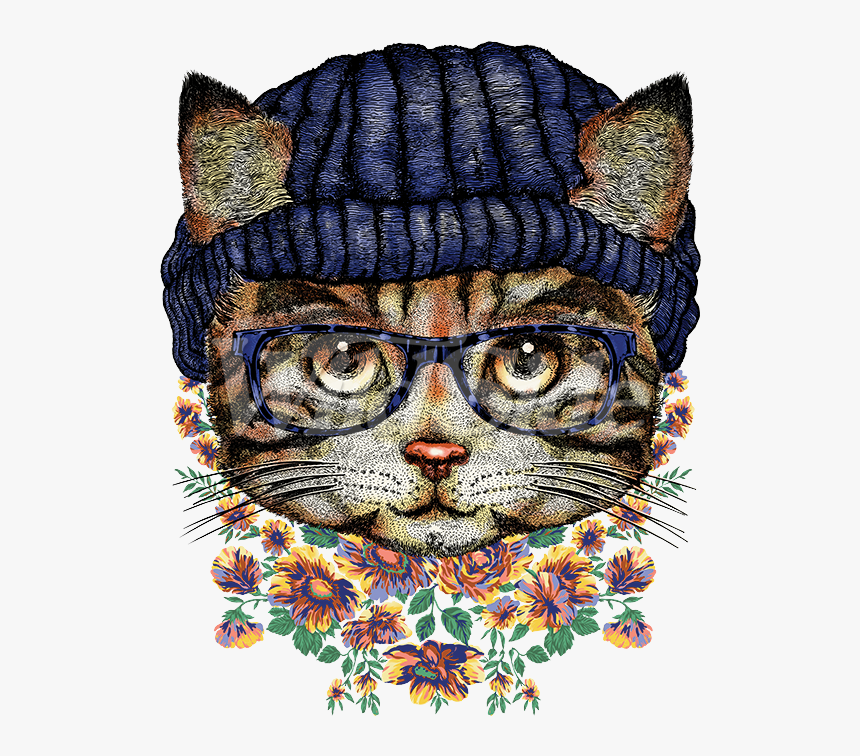 Hipster Kitty Glasses Beanie - Illustration, HD Png Download, Free Download