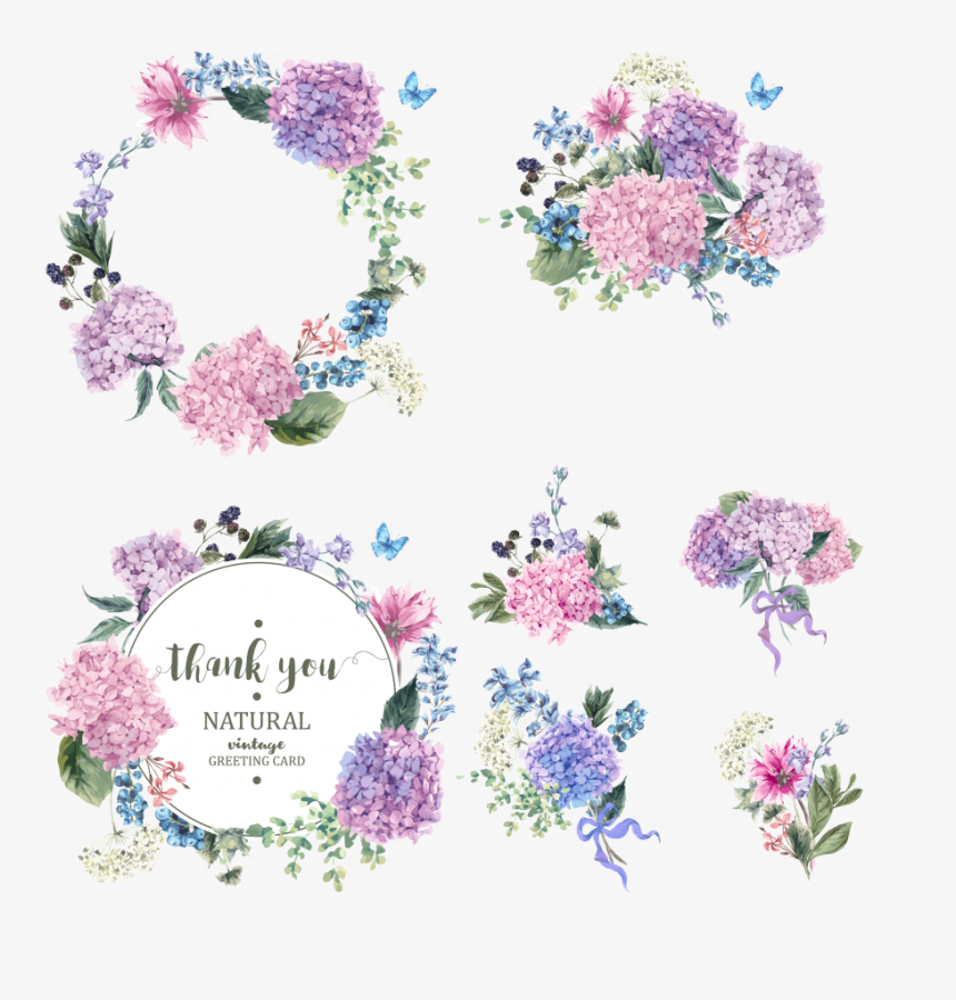 Free Hydrangea Watercolor Wreath, Hd Png Download - Kindpng
