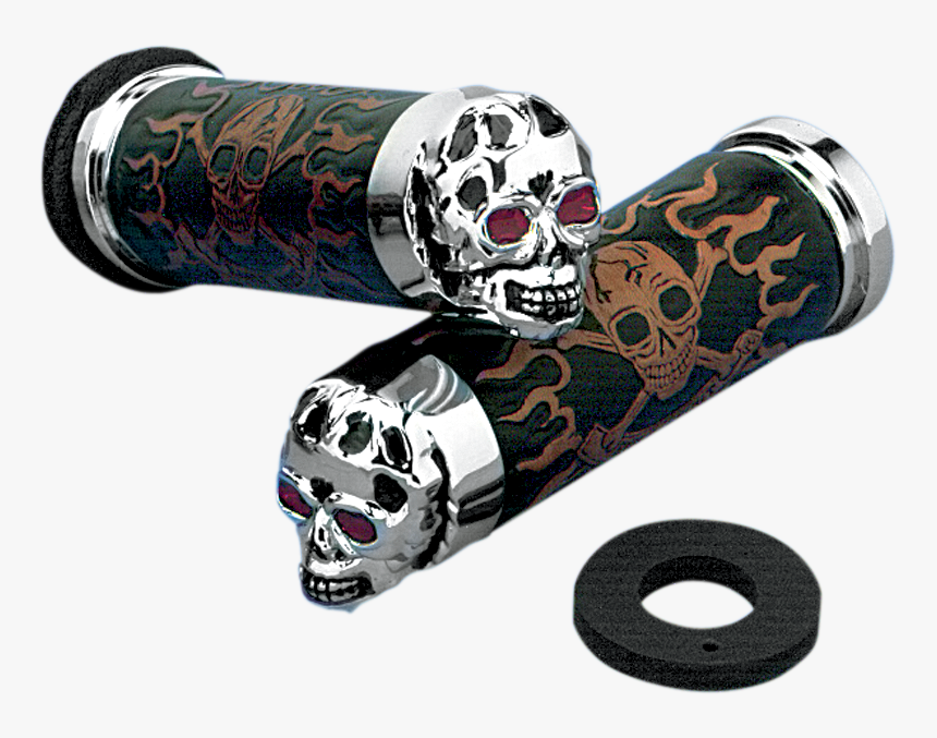 Drag Specialties Black Chrome Skull Hand Grips For - Puños Skull Harley Davidson, HD Png Download, Free Download