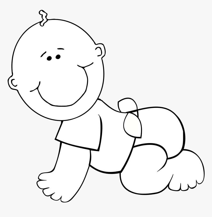 Baby Cartoon Smiling Free Photo - Baby Crawling Clipart Black And White, HD Png Download, Free Download