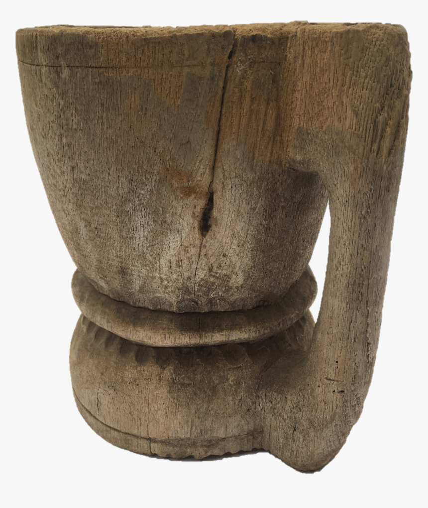 Old Antique Wooden One Piece Hand Carved Jar Wood Tribal - Antique Handle Wood Mortar, HD Png Download, Free Download