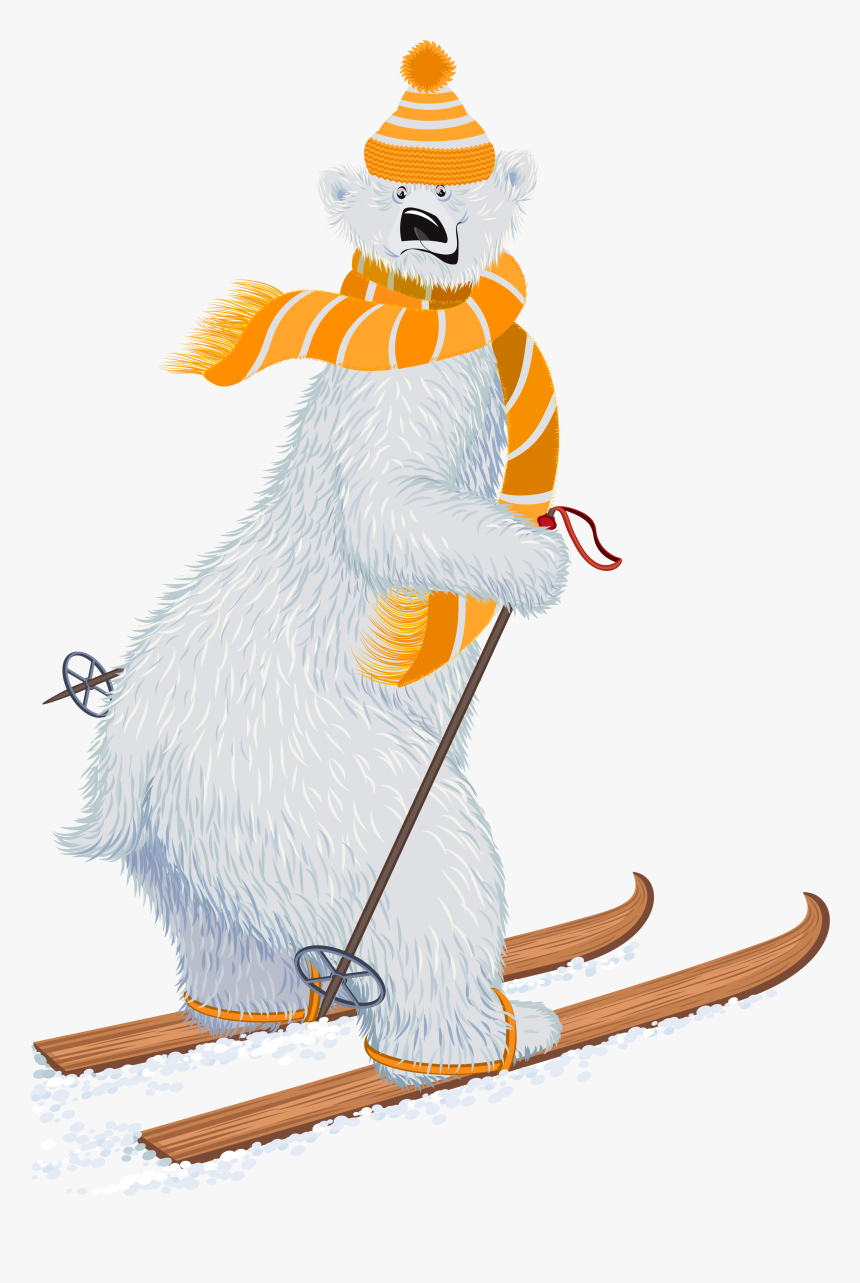 Skiing Clipart Bear - Polar Bear Skiing, HD Png Download, Free Download