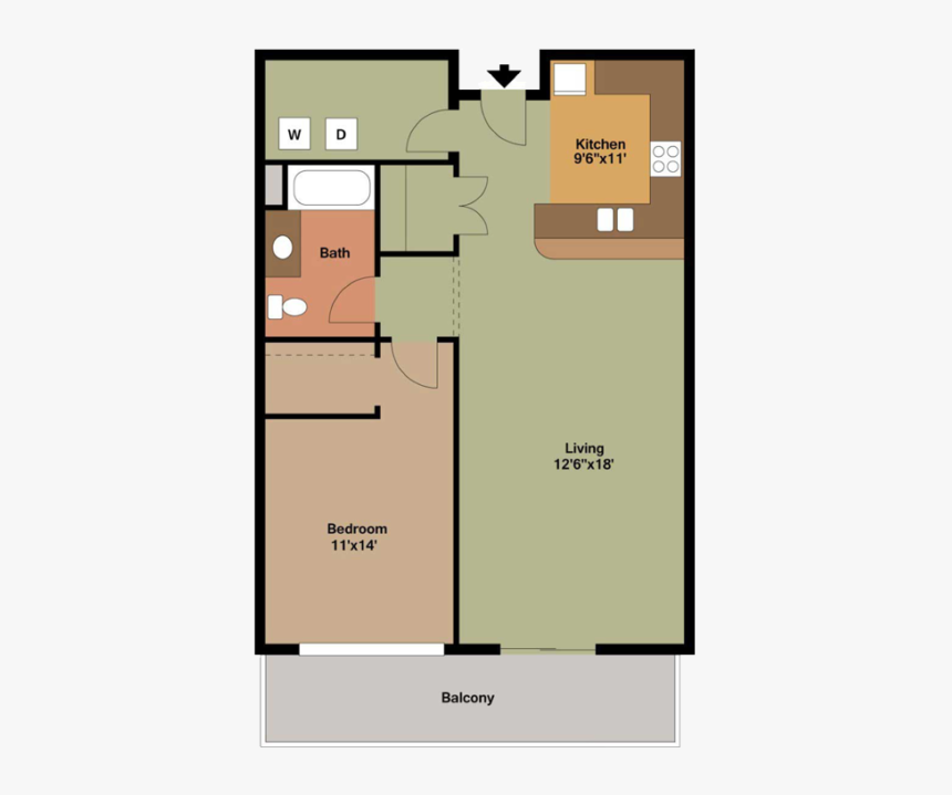 1 Bedroom Apartment Floor Plans With Dimensions, HD Png Download - kindpng