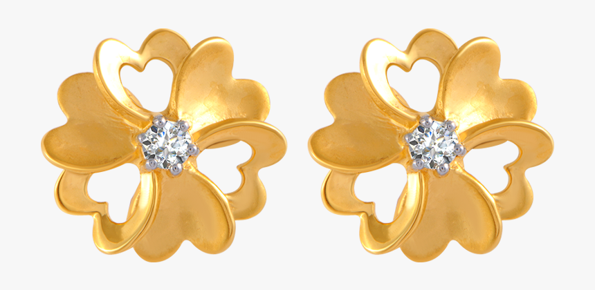 14kt Yellow Gold And American Diamond Stud Earrings - Earrings, HD Png Download, Free Download