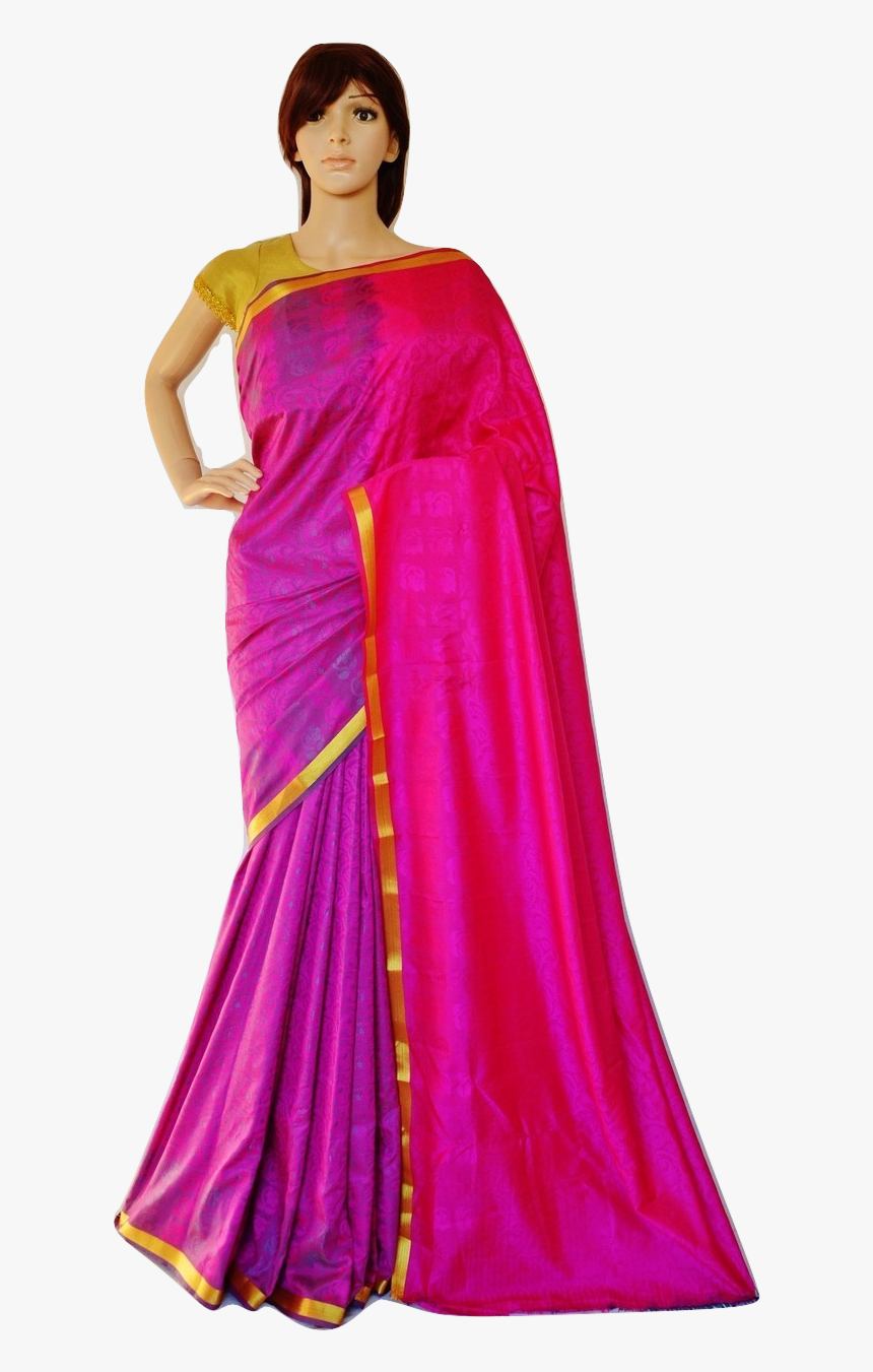 Magenta & Gold Colour Kanchipuram Silk Saree - Sari, HD Png Download, Free Download