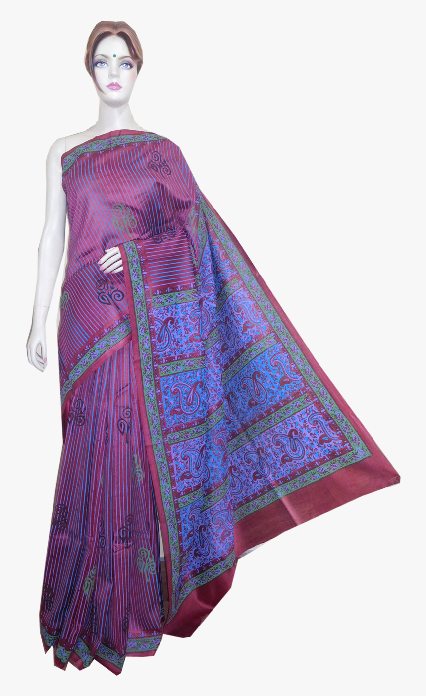 Handwoven And Hand Block Printed Silk Saree - Silk, HD Png Download, Free Download