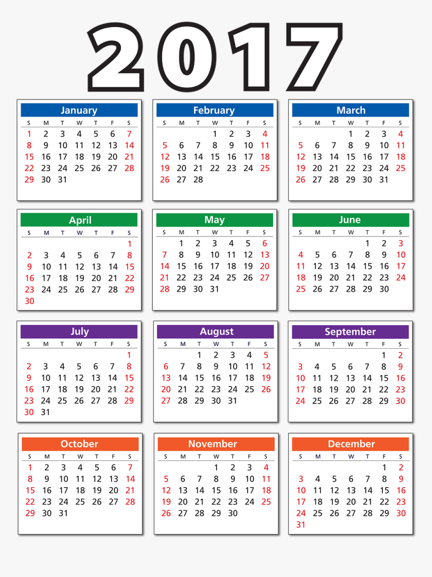 cascade Op te slaan tempel Calendar, Agenda, Schedule, Plan, 2017, Quarters, Weeks - Kalender 2017  Yang Besar, HD Png Download - kindpng