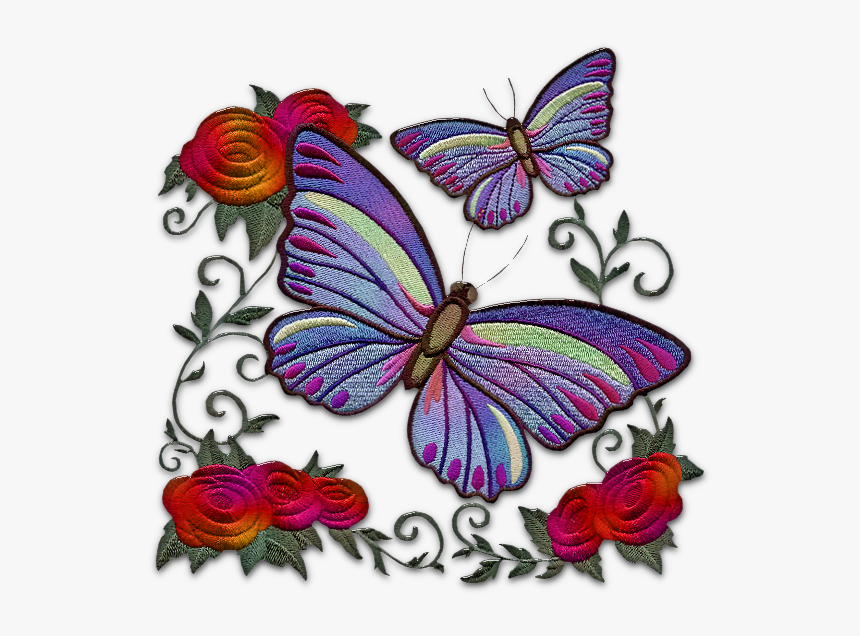 Desenho Borboletas Tipo Bordado Em E Flores Png - Purple Butterflies And  Red Rose, Transparent Png - kindpng