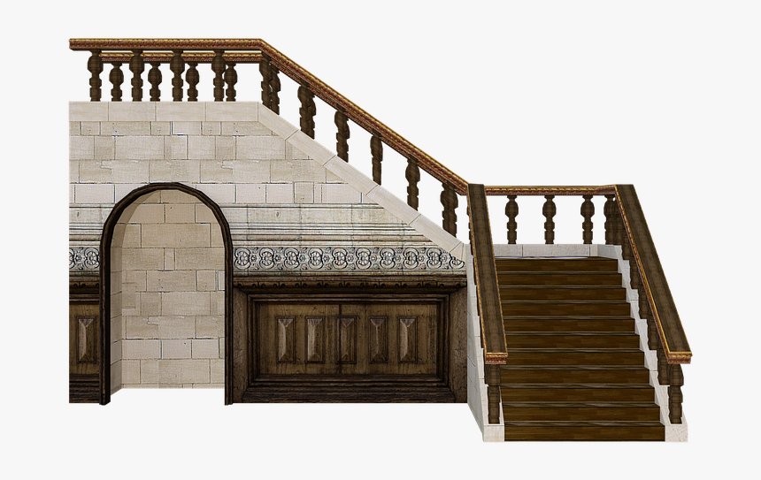 Wooden, Stairs, 3d, Render, Wood, Stairway, Doorway - Handrail, HD Png Download, Free Download