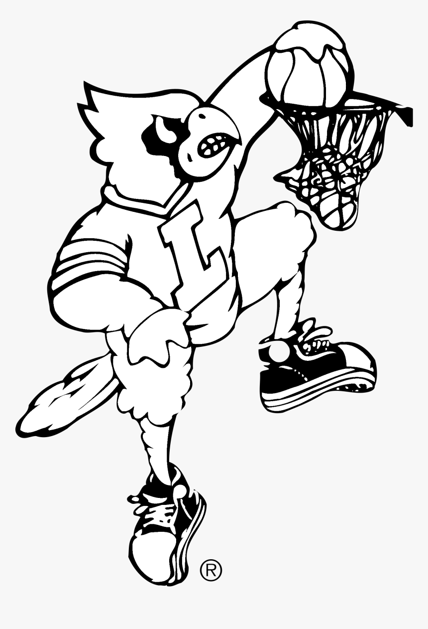 Louisville Cardinals Logo Black And White , Png Download - Louisville Basketball Dunking Cardinal, Transparent Png, Free Download