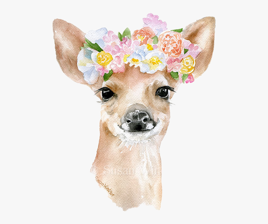 Watercolor Watercolour Animals Animal Flowercrown Flowe - Floral Watercolor Deer, HD Png Download, Free Download