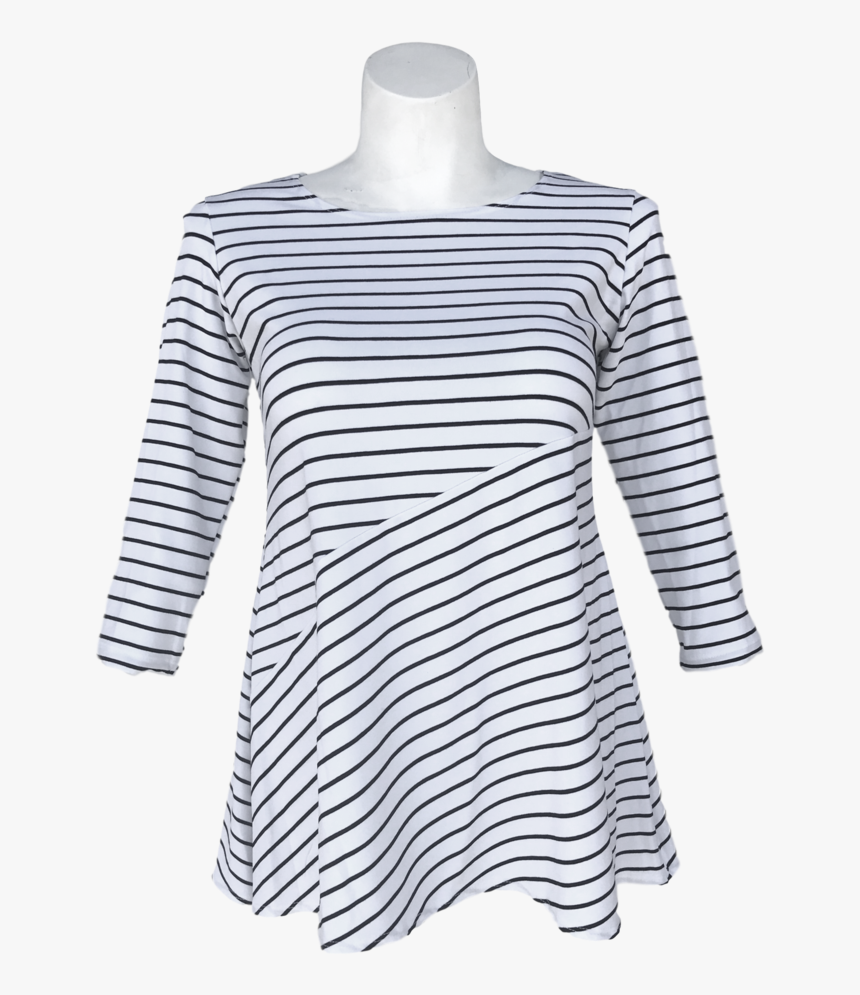 Asymmetrical Striped Top With 3/4 Sleeve In Black And - T-shirt, HD Png Download, Free Download