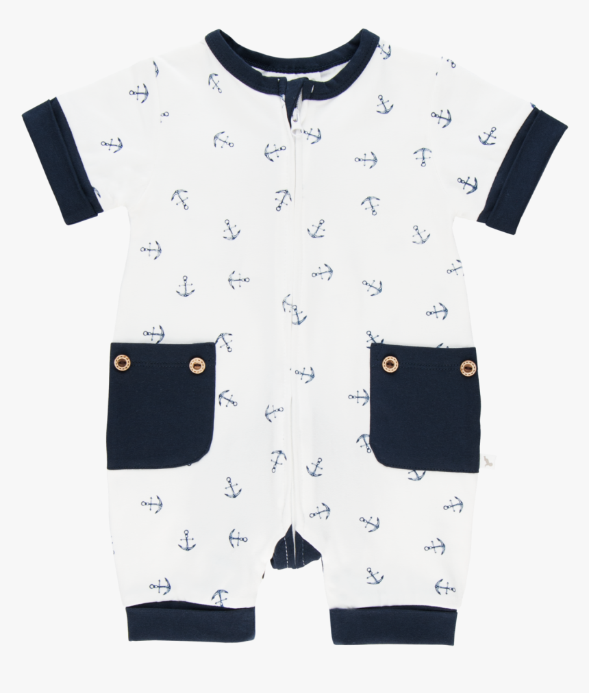 Navy Anchor Short Romper Romper Li"l Zippers Baby Zip - One-piece Garment, HD Png Download, Free Download